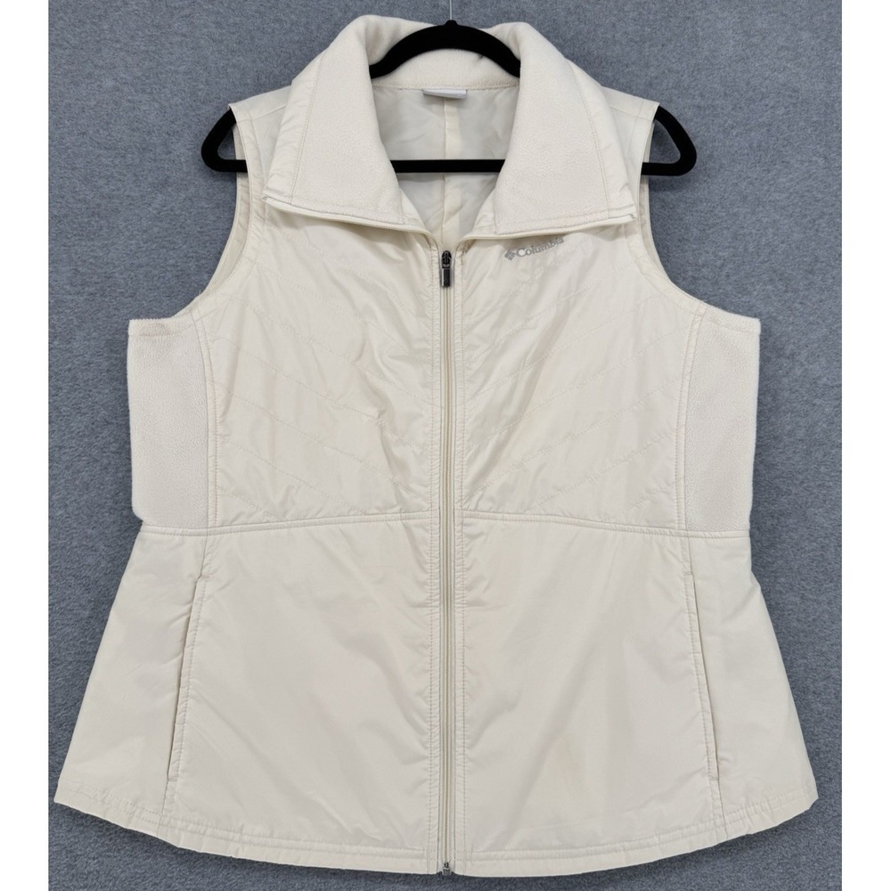 Columbia Women's Fleece Lined Zip‎ Vest XL Ivory Cream Outdoor
